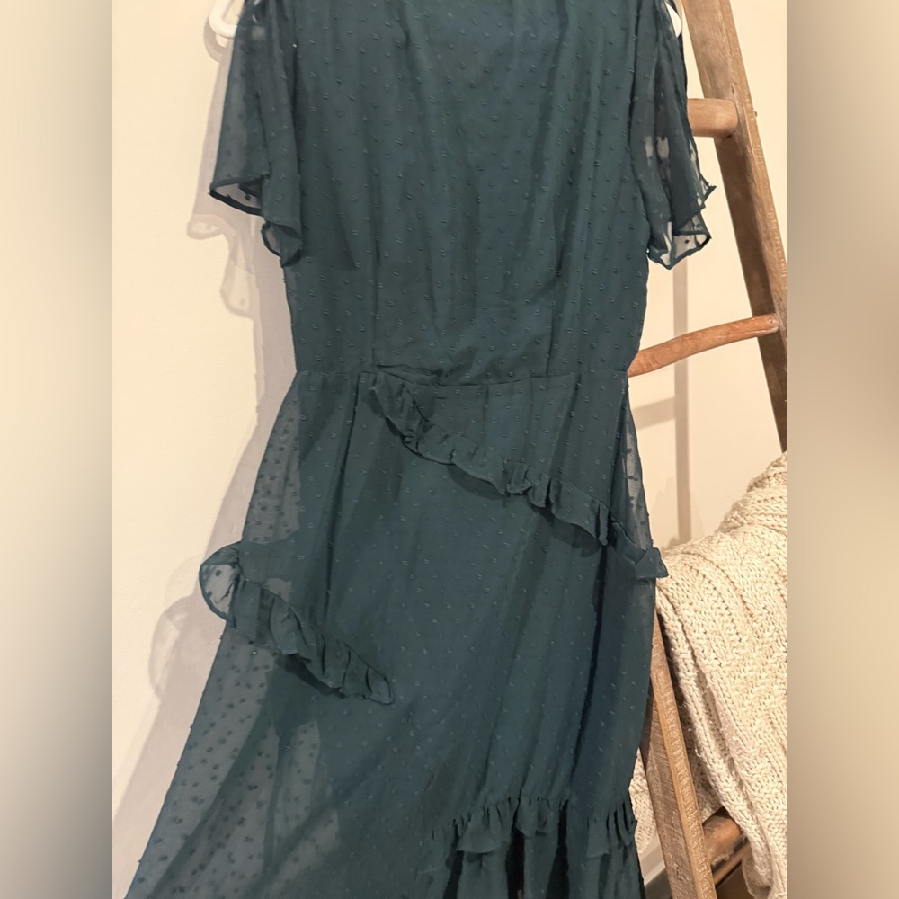 Lulu's Dark Green High Low Wrap Dress - Picture 8 of 9